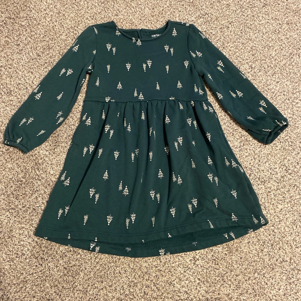 Carter's Forest Green Kids Dress with Tree Pattern